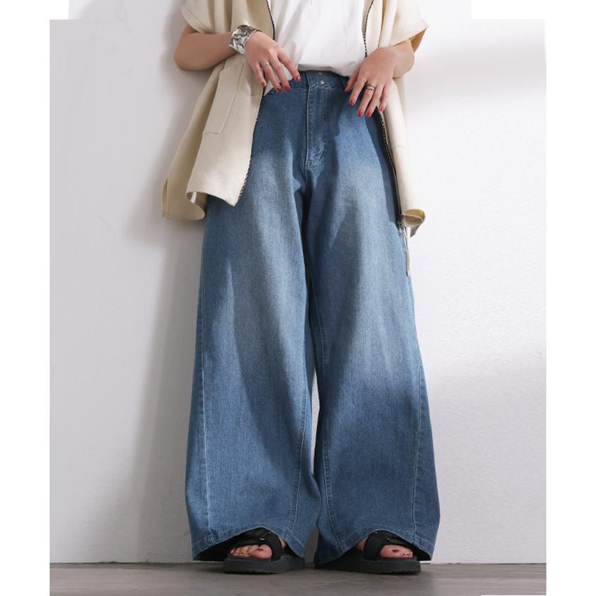 パンツ デニム ワイド レディース ジーパン ワイドパンツ 選べる 2丈 ロング ロングパンツ ストレート ストレッチ ボトムス ズボン ずぼん 伸びる ハイウエスト | HUG.U | 06