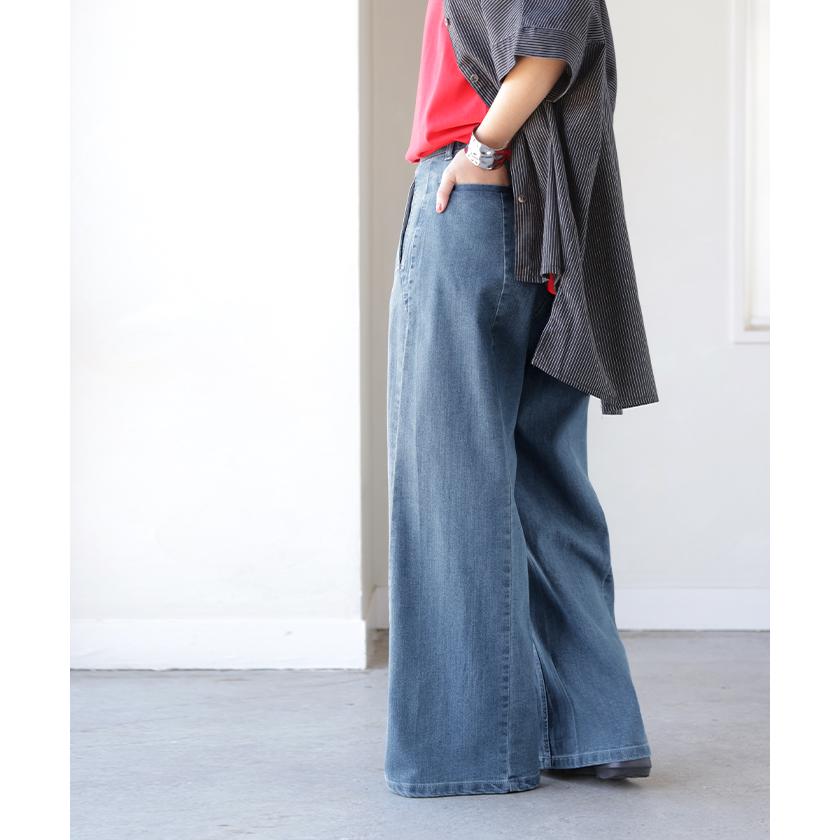 パンツ デニム ワイド レディース ジーパン ワイドパンツ 選べる 2丈 ロング ロングパンツ ストレート ストレッチ ボトムス ズボン ずぼん 伸びる ハイウエスト | HUG.U | 08