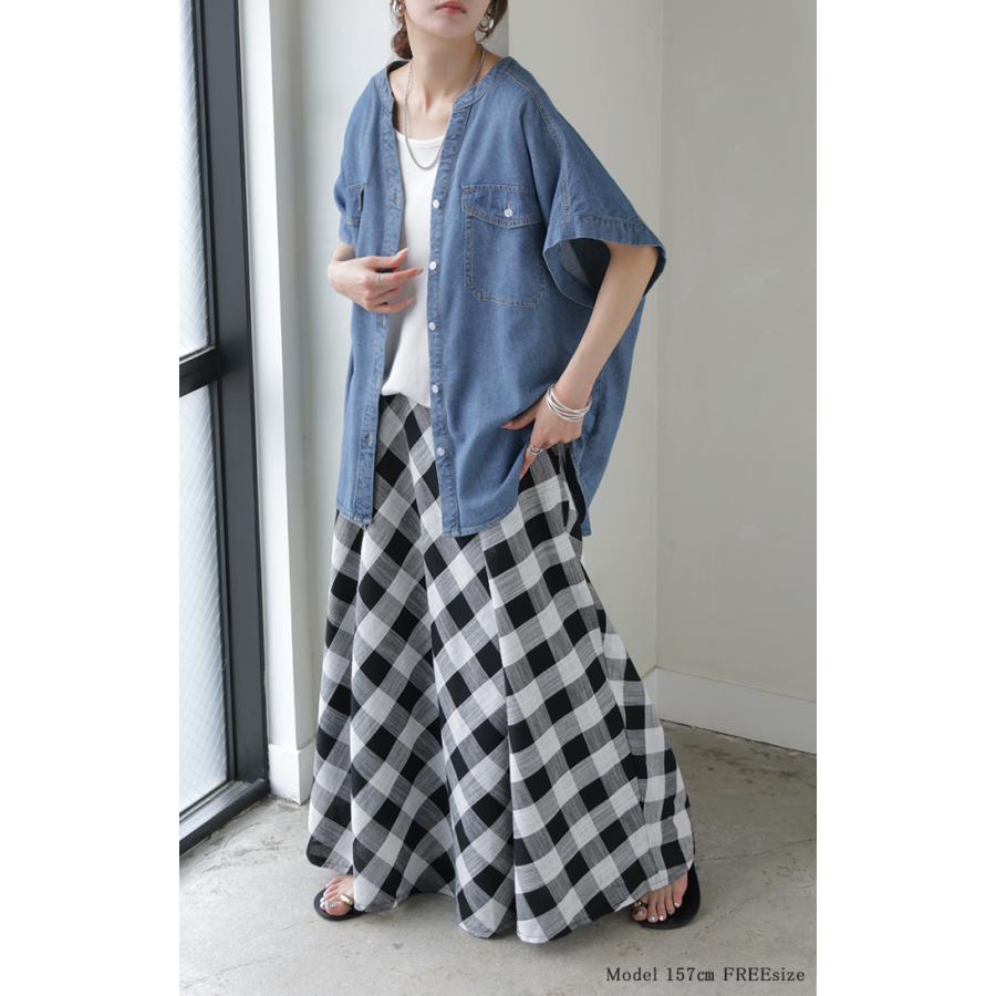 シャツ デニム 半袖 ブラウス レディース トップス ロング デニムシャツ ジーンズ Gジャン 涼しい Vネック 薄手 ライトオンス ヴィンテージ風 前開き 羽織り | HUG.U | 11