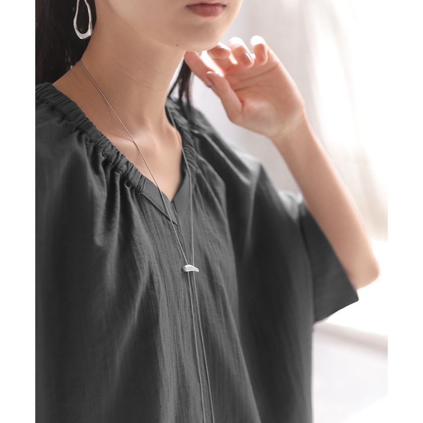ブラウス Vネック レディース トップス ロング シャツ チュニック カットソー ロングシャツ 半袖 無地 カジュアル きれいめ 薄手 スラブ生地 | HUG.U | 13