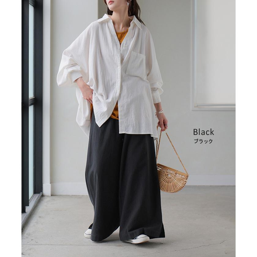 パンツ 綿100 ロング レディース ワイド ワイドパンツ ロングパンツ 涼しい 透けない コットン ハイウエスト ウエストゴム カラーパンツ イージー 体型カバー | HUG.U | 25