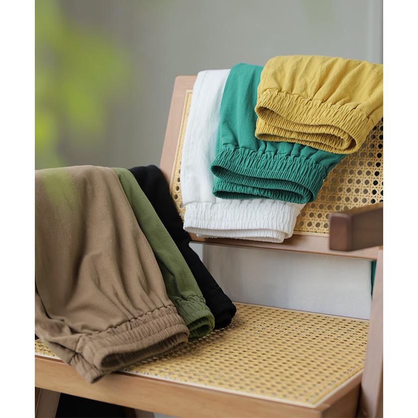 パンツ 綿100 ロング レディース ワイド ワイドパンツ ロングパンツ 涼しい 透けない コットン ハイウエスト ウエストゴム カラーパンツ イージー 体型カバー | HUG.U | 08