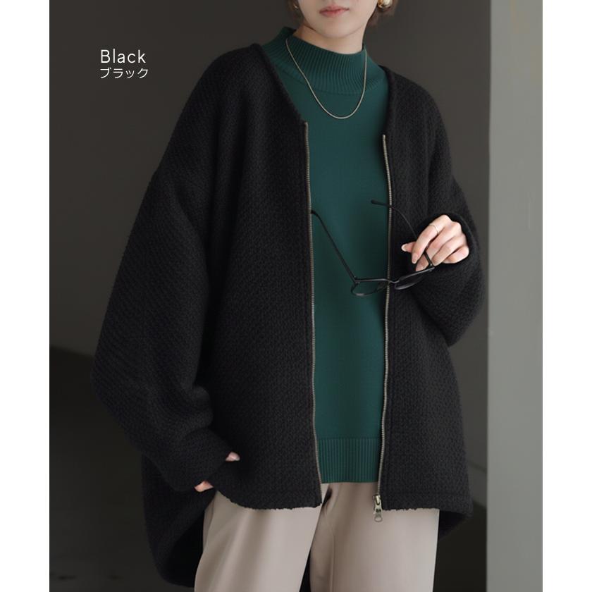 コート ツイード ドルマン ジャケット アウター レディース ツイードジャケット ロング ノーカラー Vネック 袖口ボタン チュニック オーバーサイズ 大きいサイズ | HUG.U | 12