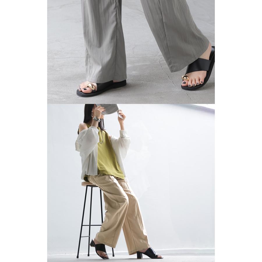 パンツ ロング ワイド ワッシャー レディース ワイドパンツ 軽い ストレート シワ加工 タック ウエストゴム セットアップ 可 ハイウエスト ボトムス ズボン | HUG.U | 18