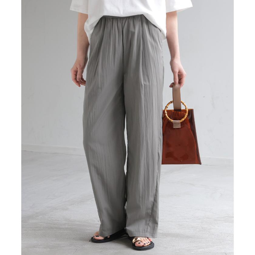 パンツ ロング ワイド ワッシャー レディース ワイドパンツ 軽い ストレート シワ加工 タック ウエストゴム セットアップ 可 ハイウエスト ボトムス ズボン | HUG.U | 07