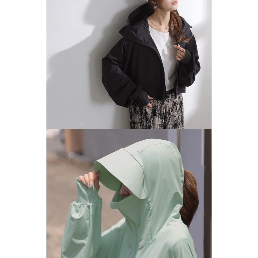 UVカットパーカー 遮へい率99.9％以上 2way つば付き UVカット パーカー 接触冷感 ロング アウター レディース ライトアウター トップス フード 指穴 吸水 速乾 | HUG.U | 18