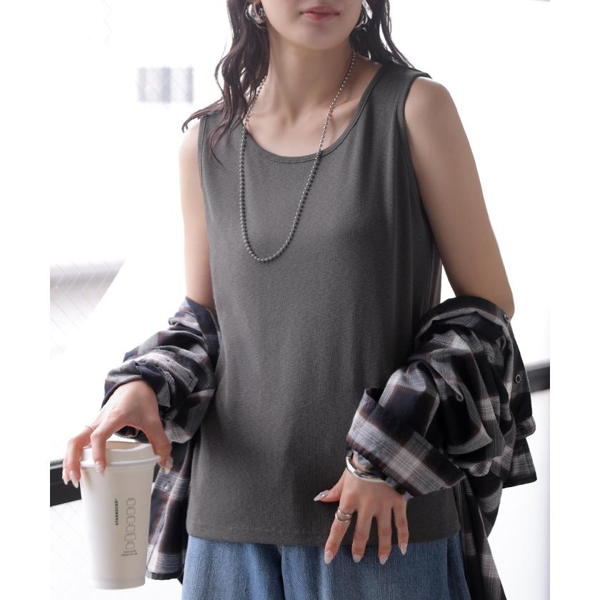 タンクトップ インナー トップス レディース ノースリーブ ノースリ タンク 重ね着 レイヤード キャミソール カットソー ロング丈 無地 チュニック ストレッチ | HUG.U | 09
