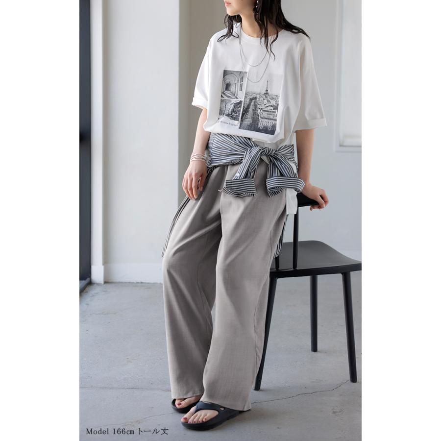 パンツ ワイド 楽ちん レディース ボトムス ボトム ロング ロングパンツ スラックス ワイドパンツ ストレートパンツ イージーパンツ ハイウエスト ウエストゴム | HUG.U | 09