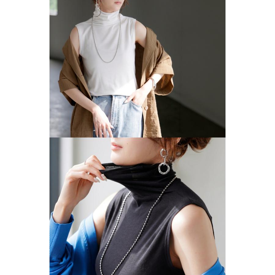 トップス UVカット インナー 吸水速乾 接触冷感 タートルネック レディース カットソー ノースリーブ ハイネック メロウ シアー 涼しい | HUG.U | 22