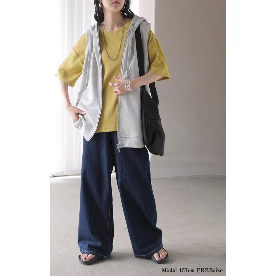 Tシャツ リブ とろリブ レディース トップス ロング カットソー ティーシャツ チュニック プルオーバー オーバー リブT クルーネック | HUG.U | 19