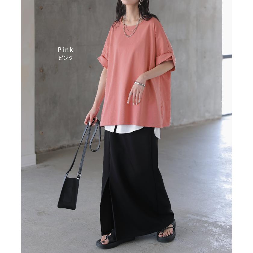 Tシャツ 体感-2℃ 接触冷感 レディース トップス 半袖 ロング カットソー チュニック ロールアップ 袖 袖2WAY クルーネック 涼しい ひんやり イージーケア | HUG.U | 17