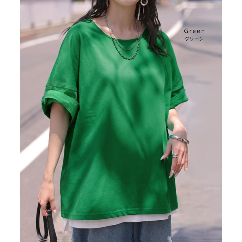Tシャツ 体感-2℃ 接触冷感 レディース トップス 半袖 ロング カットソー チュニック ロールアップ 袖 袖2WAY クルーネック 涼しい ひんやり イージーケア | HUG.U | 19