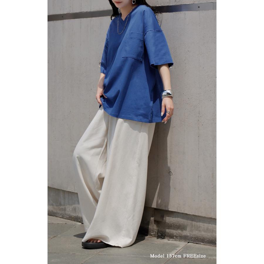 Tシャツ 汗ジミ軽減 綿100 レディース トップス ロング ティーシャツ チュニック プルオーバー オーバー ビッグ Vネック 吸水 撥水 | HUG.U | 14