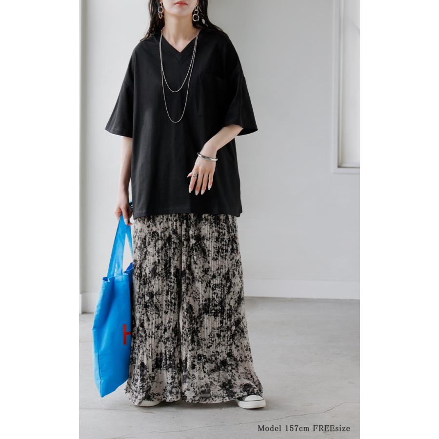 Tシャツ 汗ジミ軽減 綿100 レディース トップス ロング ティーシャツ チュニック プルオーバー オーバー ビッグ Vネック 吸水 撥水 | HUG.U | 21