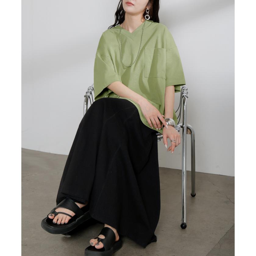 Tシャツ 汗ジミ軽減 綿100 レディース トップス ロング ティーシャツ チュニック プルオーバー オーバー ビッグ Vネック 吸水 撥水 | HUG.U | 10