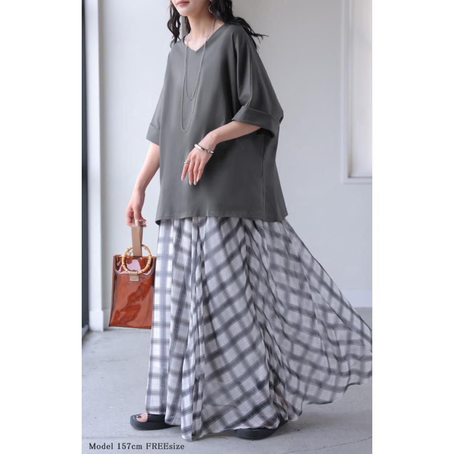 Tシャツ 汗ジミ軽減 綿100 レディース トップス カットソー ティーシャツ チュニック Vネック コットン 汗染み防止 吸水 撥水 脇汗 汗 背中 猛暑 ロールアップ | HUG.U | 08