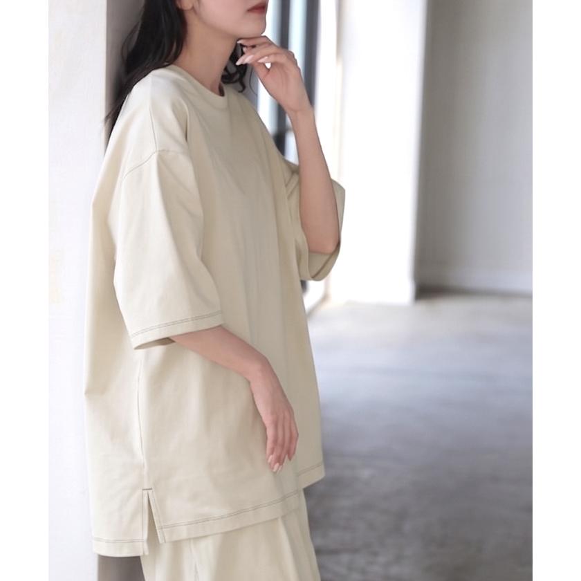 セットアップ 体感-2℃ ルームウェア 接触冷感 レディース ワンマイルウェア Tシャツ トップス パンツ ワイド ロング パジャマ 無地 | HUG.U | 05