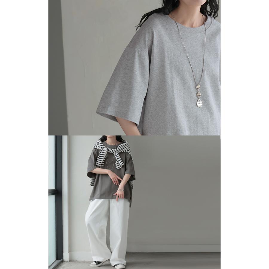Tシャツ 汗ジミ軽減 レディース トップス 半袖 クルーネック ロング チュニック ドルマン カットソー 撥水 吸水 綿100％ コットン 脇汗 | HUG.U | 24