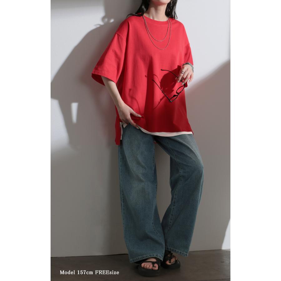 Tシャツ 汗ジミ軽減 レディース トップス 半袖 クルーネック ロング チュニック ドルマン カットソー 撥水 吸水 綿100％ コットン 脇汗 | HUG.U | 09