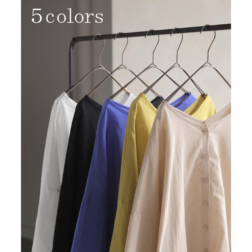 シャツ ブラウス 前後2WAY 綿 麻 レディース トップス ロング マルチウェイ ロングシャツ チュニック ノーカラー リネン コットン 透け | HUG.U | 14