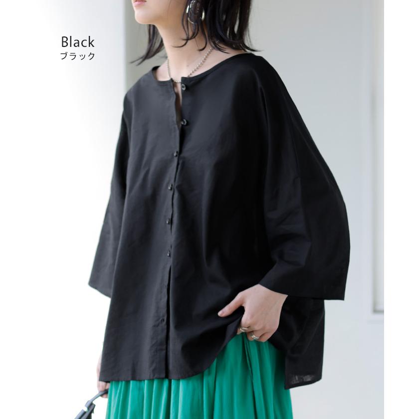 シャツ ブラウス 前後2WAY 綿 麻 レディース トップス ロング マルチウェイ ロングシャツ チュニック ノーカラー リネン コットン 透け | HUG.U | 20