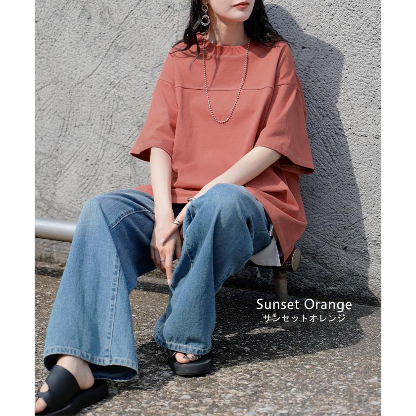Tシャツ フットボール オーバーサイズ レディース トップス ロング ステッチ カットソー ティーシャツ チュニック ビッグ ユニセックス | HUG.U | 18