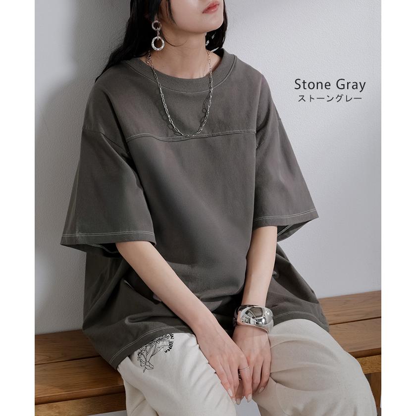 Tシャツ フットボール オーバーサイズ レディース トップス ロング ステッチ カットソー ティーシャツ チュニック ビッグ ユニセックス | HUG.U | 19