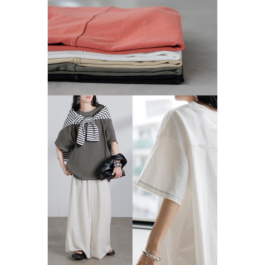 Tシャツ フットボール オーバーサイズ レディース トップス ロング ステッチ カットソー ティーシャツ チュニック ビッグ ユニセックス | HUG.U | 23