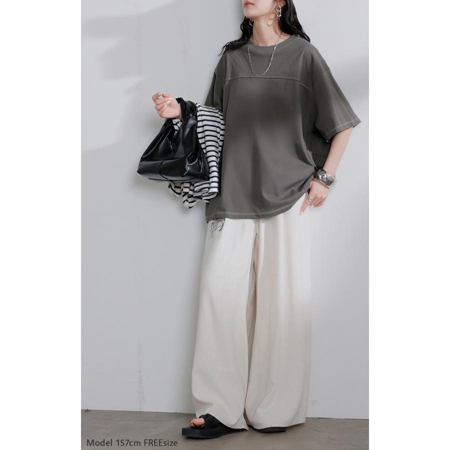 Tシャツ フットボール オーバーサイズ レディース トップス ロング ステッチ カットソー ティーシャツ チュニック ビッグ ユニセックス | HUG.U | 13