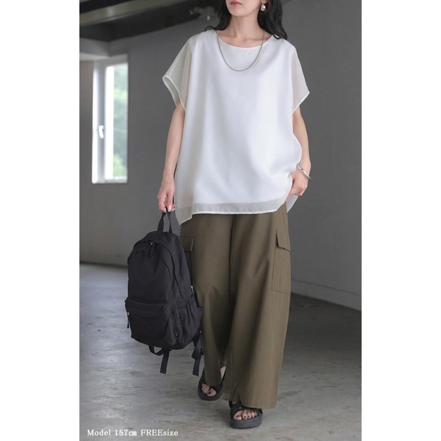 Tシャツ シアー レディース トップス ブラウス シャツ タンクトップ 一体型 接触冷感 シースルー チュニック カットソー ティーシャツ | HUG.U | 12