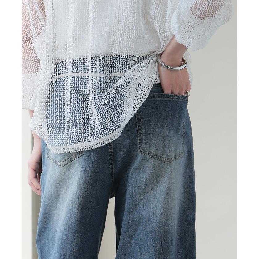 パンツ デニム ストレッチ レディース デニムパンツ ロング ジーンズ ジーパン 薄手 ボトムス ボトム ストレート ズボン ハイウエスト | HUG.U | 19
