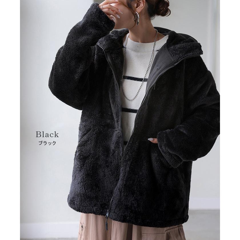 フリース ジャケット パーカー レディース アウター ジャケット ブルゾン 防風 防寒 防寒着 ロング フード付き ハイネック ジップアップ | HUG.U | 18