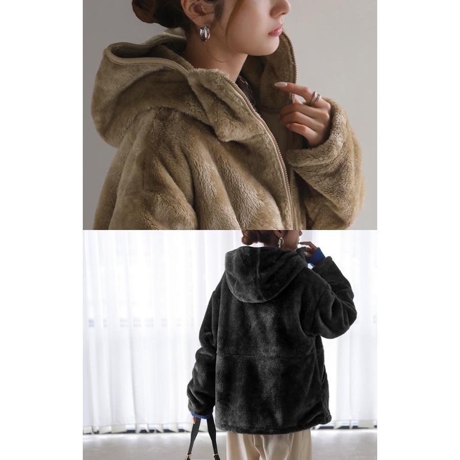フリース ジャケット パーカー レディース アウター ジャケット ブルゾン 防風 防寒 防寒着 ロング フード付き ハイネック ジップアップ | HUG.U | 22