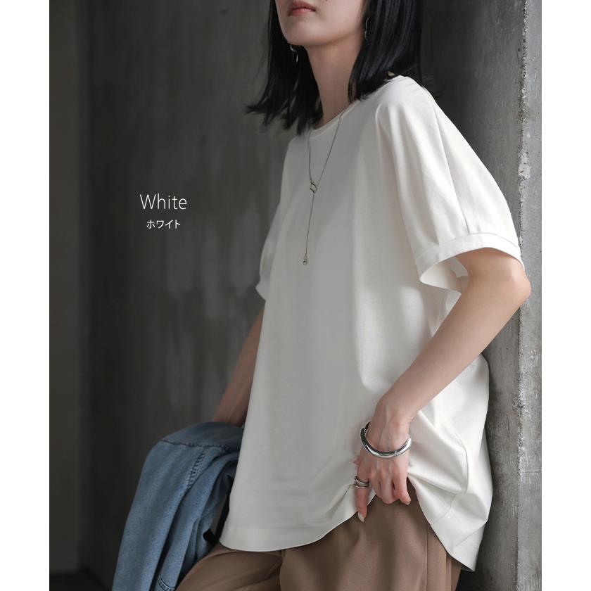 Tシャツ 汗ジミ軽減 綿100 レディース トップス ロング ティーシャツ チュニック プルオーバー オーバー ビッグ クルーネック コットン | HUG.U | 20