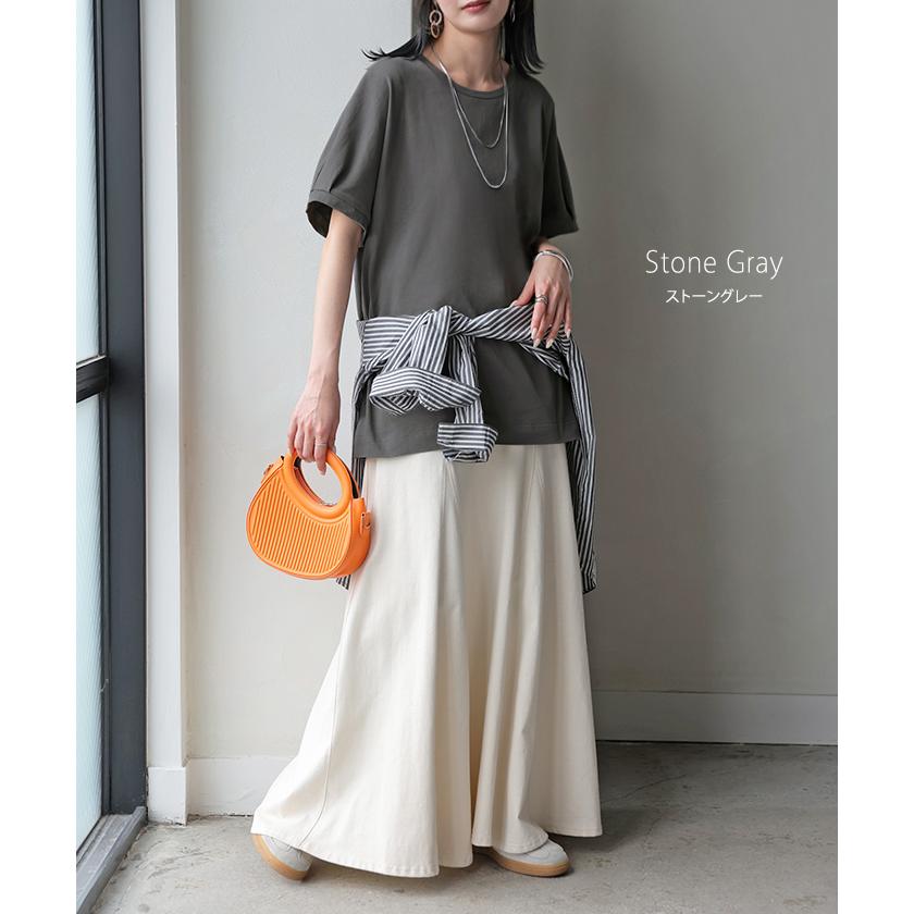 Tシャツ 汗ジミ軽減 綿100 レディース トップス ロング ティーシャツ チュニック プルオーバー オーバー ビッグ クルーネック コットン | HUG.U | 21