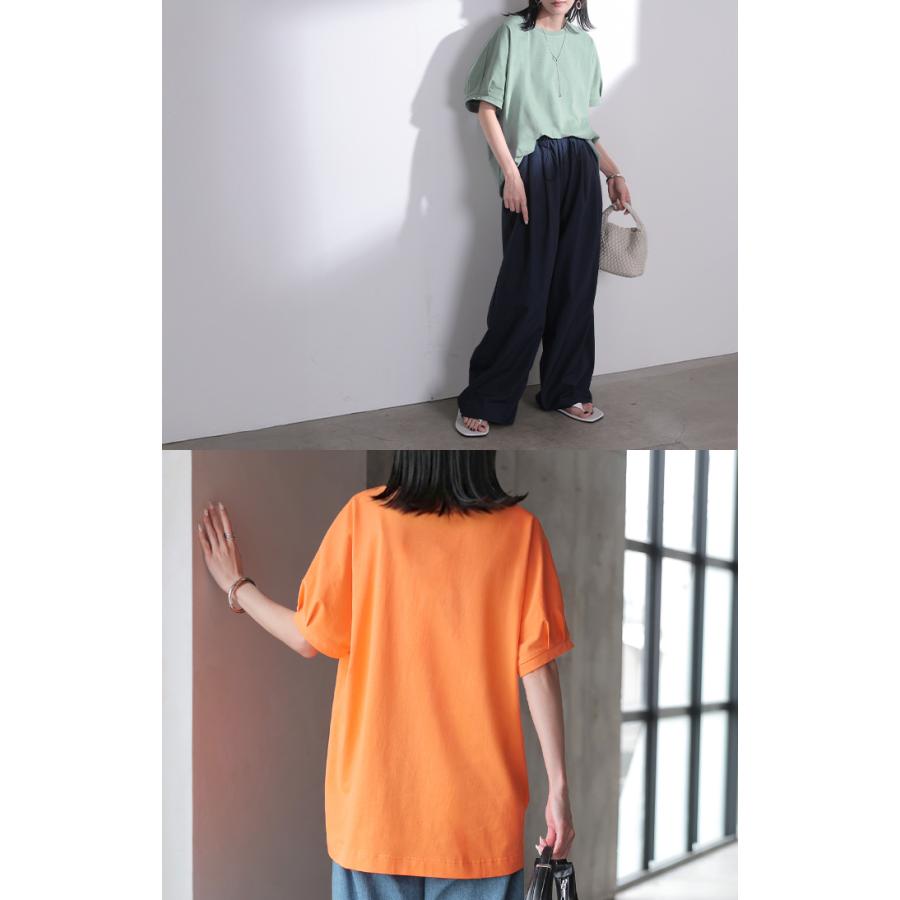 Tシャツ 汗ジミ軽減 綿100 レディース トップス ロング ティーシャツ チュニック プルオーバー オーバー ビッグ クルーネック コットン | HUG.U | 23
