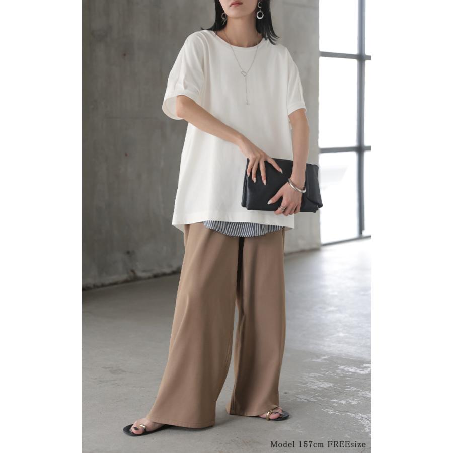 Tシャツ 汗ジミ軽減 綿100 レディース トップス ロング ティーシャツ チュニック プルオーバー オーバー ビッグ クルーネック コットン | HUG.U | 07