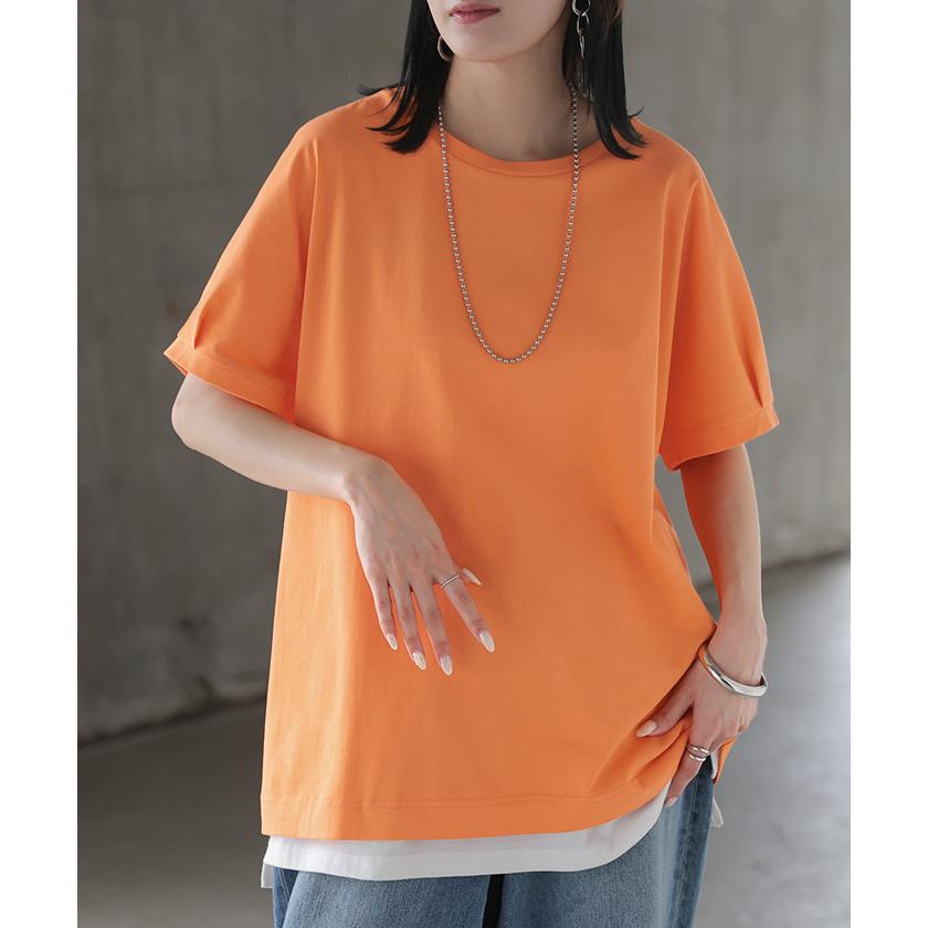 Tシャツ 汗ジミ軽減 綿100 レディース トップス ロング ティーシャツ チュニック プルオーバー オーバー ビッグ クルーネック コットン | HUG.U | 09