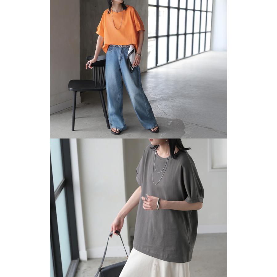 Tシャツ 汗ジミ軽減 綿100 レディース トップス ロング ティーシャツ チュニック プルオーバー オーバー ビッグ クルーネック コットン | HUG.U | 13