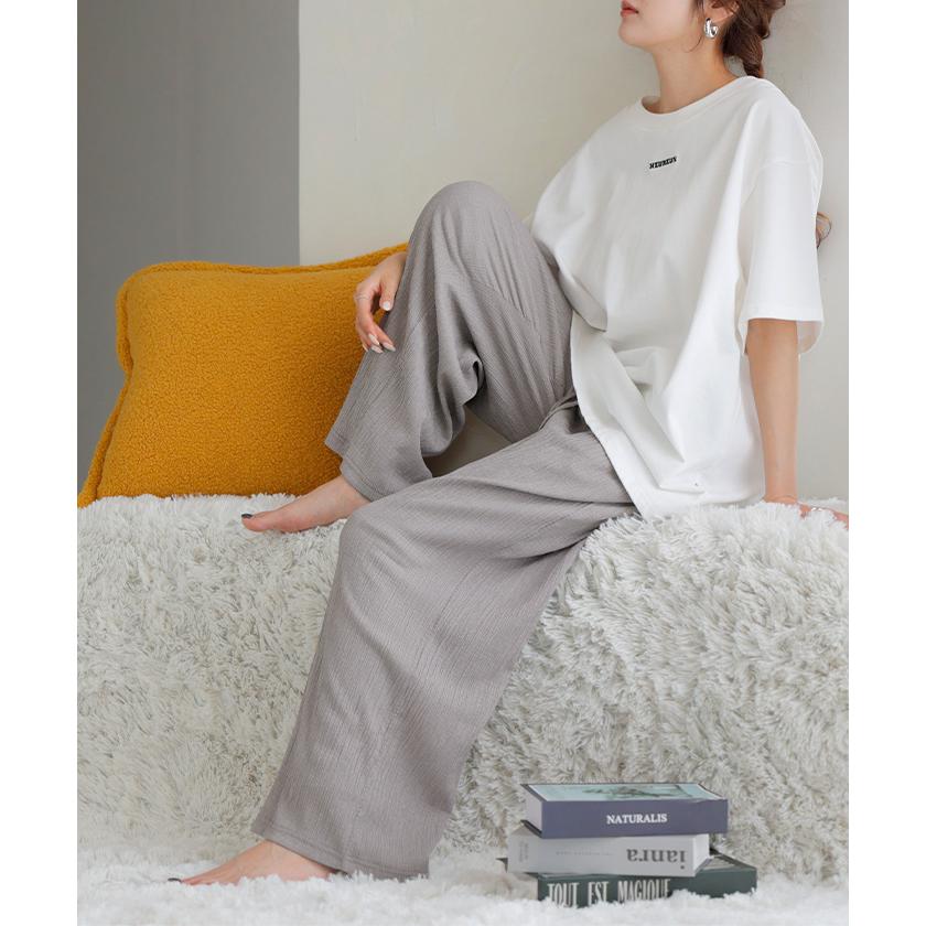 パンツ 楊柳 ルームウェア レディース ワイドパンツ ロング ロングパンツ パジャマ 部屋着 イージーパンツ ストレート ボトムス ずぼん | HUG.U | 17
