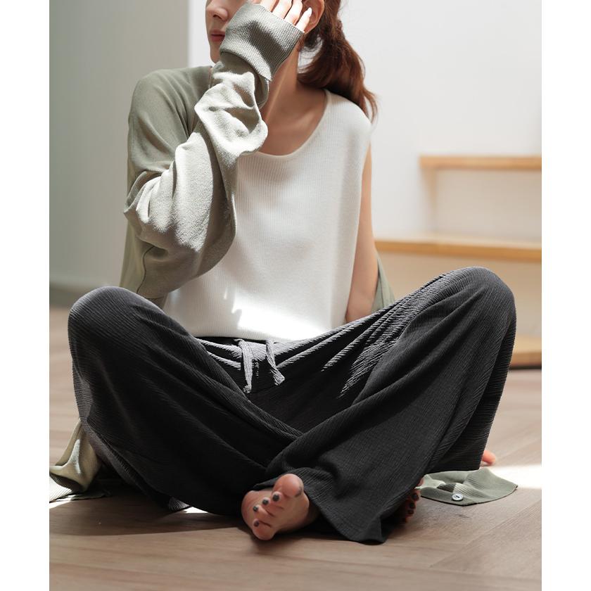パンツ 楊柳 ルームウェア レディース ワイドパンツ ロング ロングパンツ パジャマ 部屋着 イージーパンツ ストレート ボトムス ずぼん | HUG.U | 08