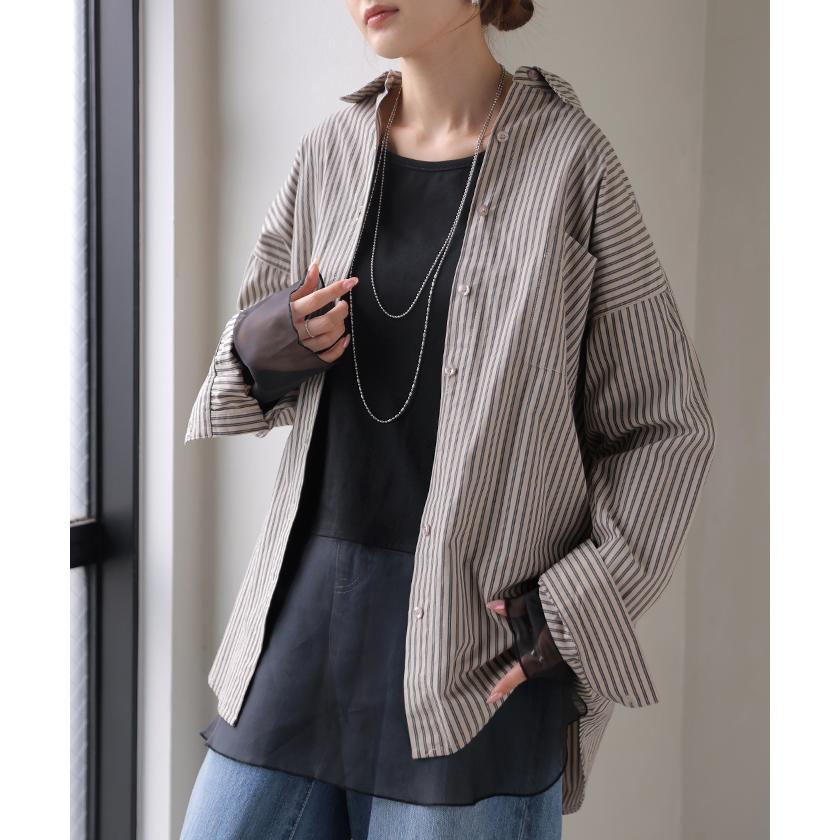 インナー シアー レイヤード ロンT レディース トップス ロング Tシャツ カットソー プルオーバー 重ね着 透け オーガンジー チュニック | HUG.U | 09