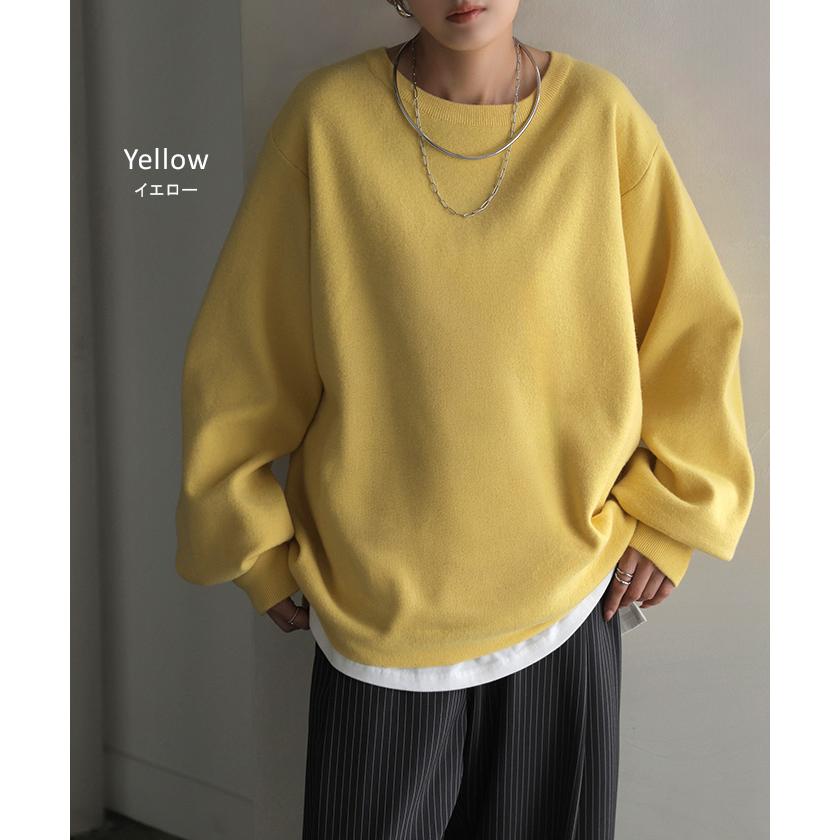 ニット セーター ミラノニット レディース トップス プルオーバー ロング チュニック クルーネック Vネック レイヤード ボリュームスリーブ | HUG.U | 20