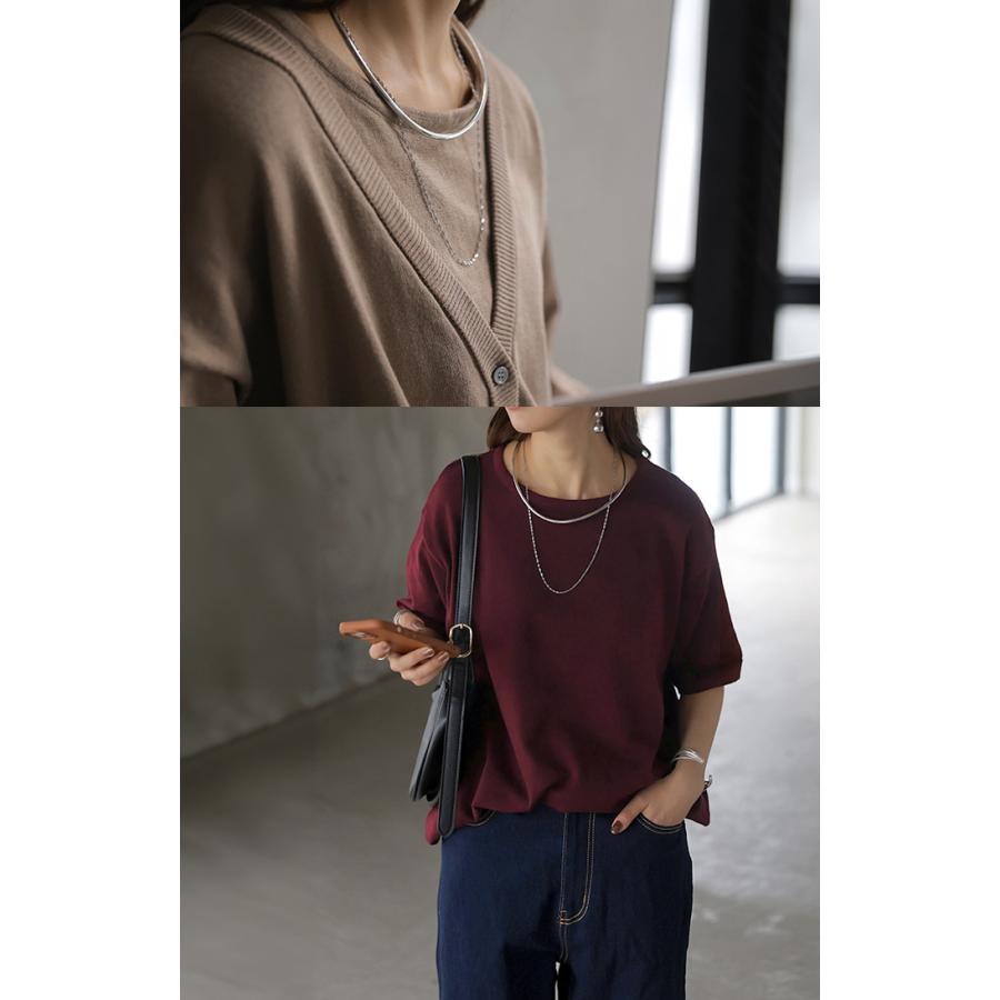 ニット Tシャツ アンサンブル レディース トップス 2点セット ニットT Vネック カーディガン 長袖 半袖 クルーネック ゆったり ロング | HUG.U | 11
