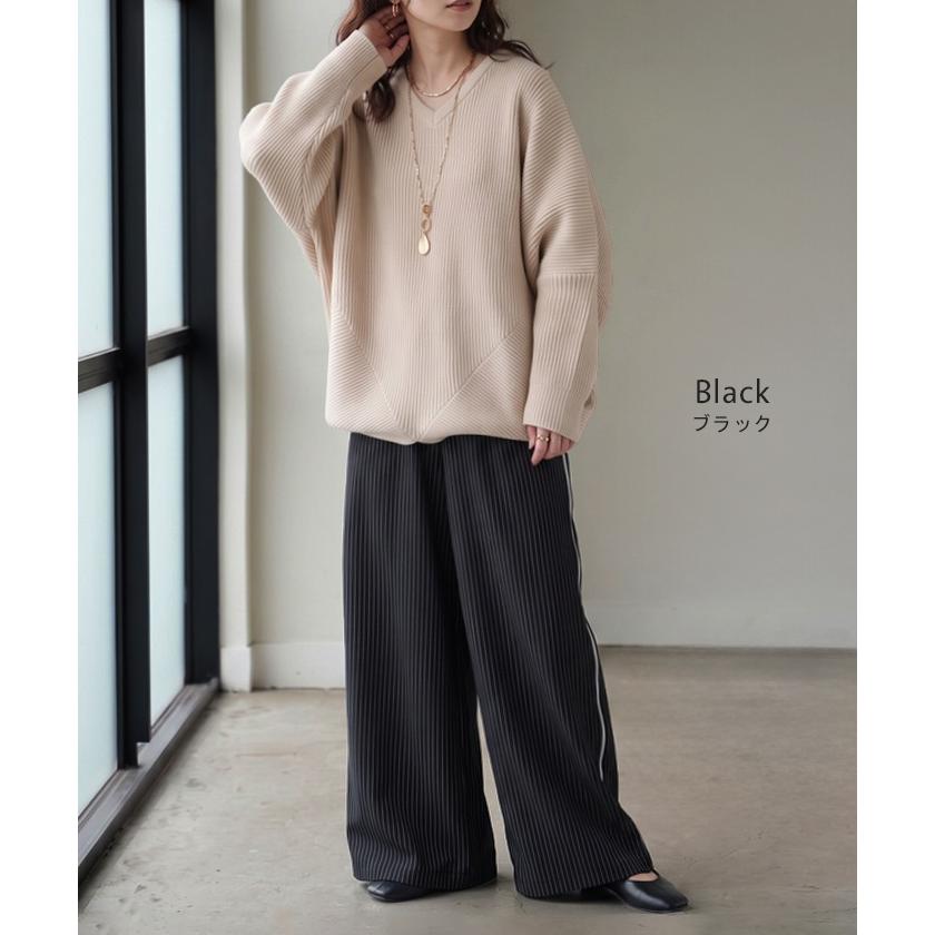 パンツ サイドライン ストライプ レディース ロング ワイドパンツ ロングパンツ ラインパンツ ボトムス ボトム ストレート ズボン ハイウエスト | HUG.U | 13