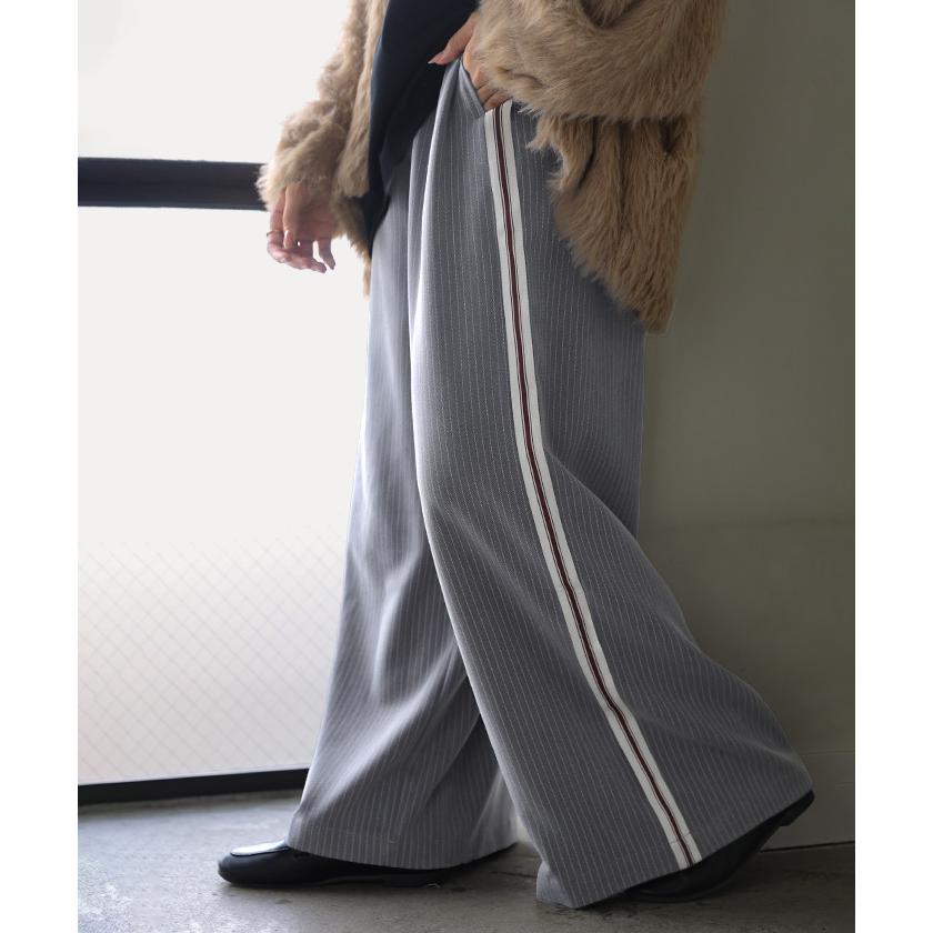 パンツ サイドライン ストライプ レディース ロング ワイドパンツ ロングパンツ ラインパンツ ボトムス ボトム ストレート ズボン ハイウエスト | HUG.U | 19