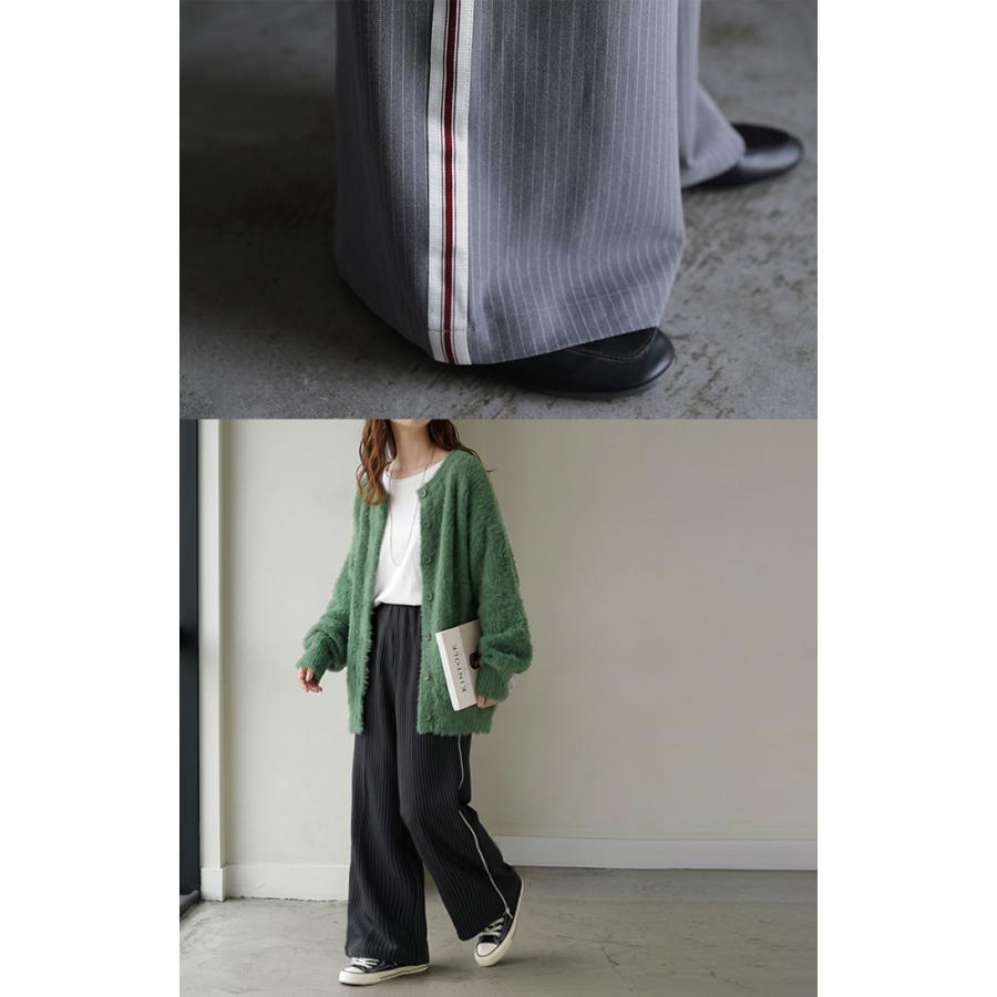 パンツ サイドライン ストライプ レディース ロング ワイドパンツ ロングパンツ ラインパンツ ボトムス ボトム ストレート ズボン ハイウエスト | HUG.U | 07