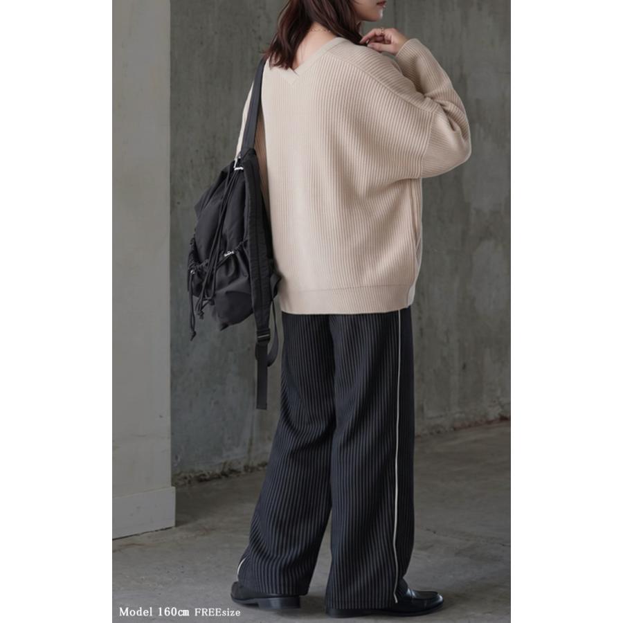 パンツ サイドライン ストライプ レディース ロング ワイドパンツ ロングパンツ ラインパンツ ボトムス ボトム ストレート ズボン ハイウエスト | HUG.U | 09