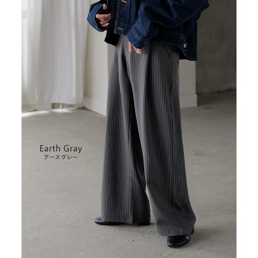パンツ ワイド ストライプ タックパンツ レディース ロング タック ワイドパンツ ロングパンツ 柄 ボトムス ボトム ストレート ズボン ハイウエスト | HUG.U | 14