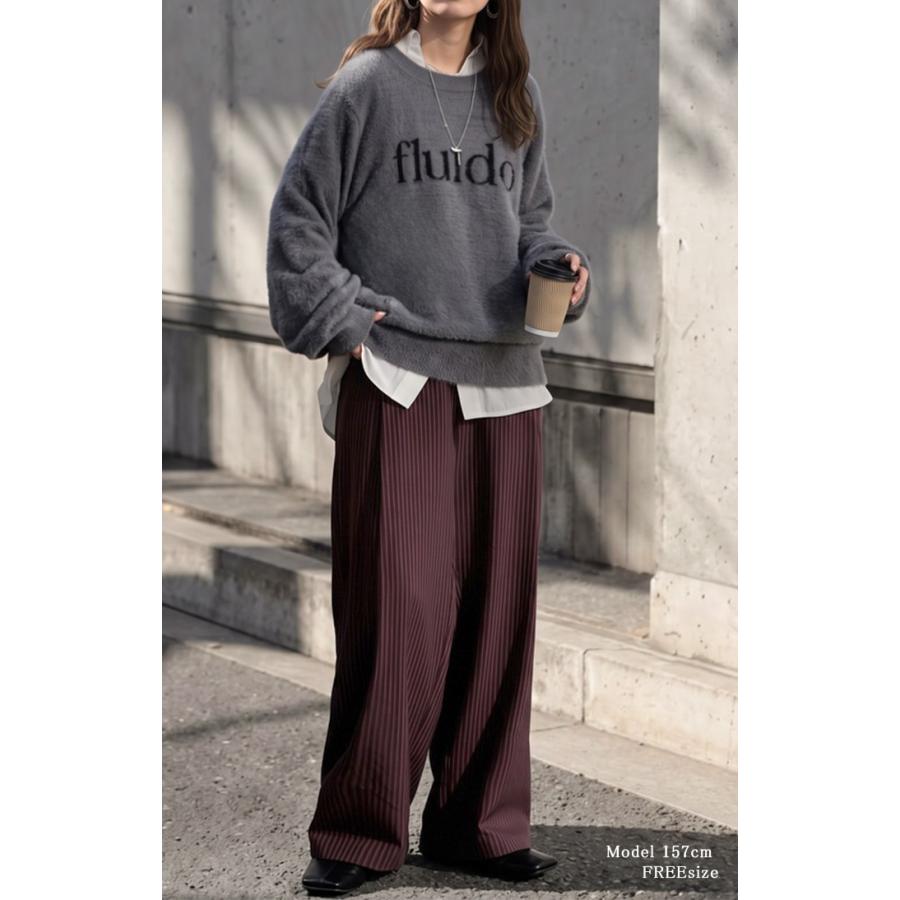 パンツ ワイド ストライプ タックパンツ レディース ロング タック ワイドパンツ ロングパンツ 柄 ボトムス ボトム ストレート ズボン ハイウエスト | HUG.U | 16